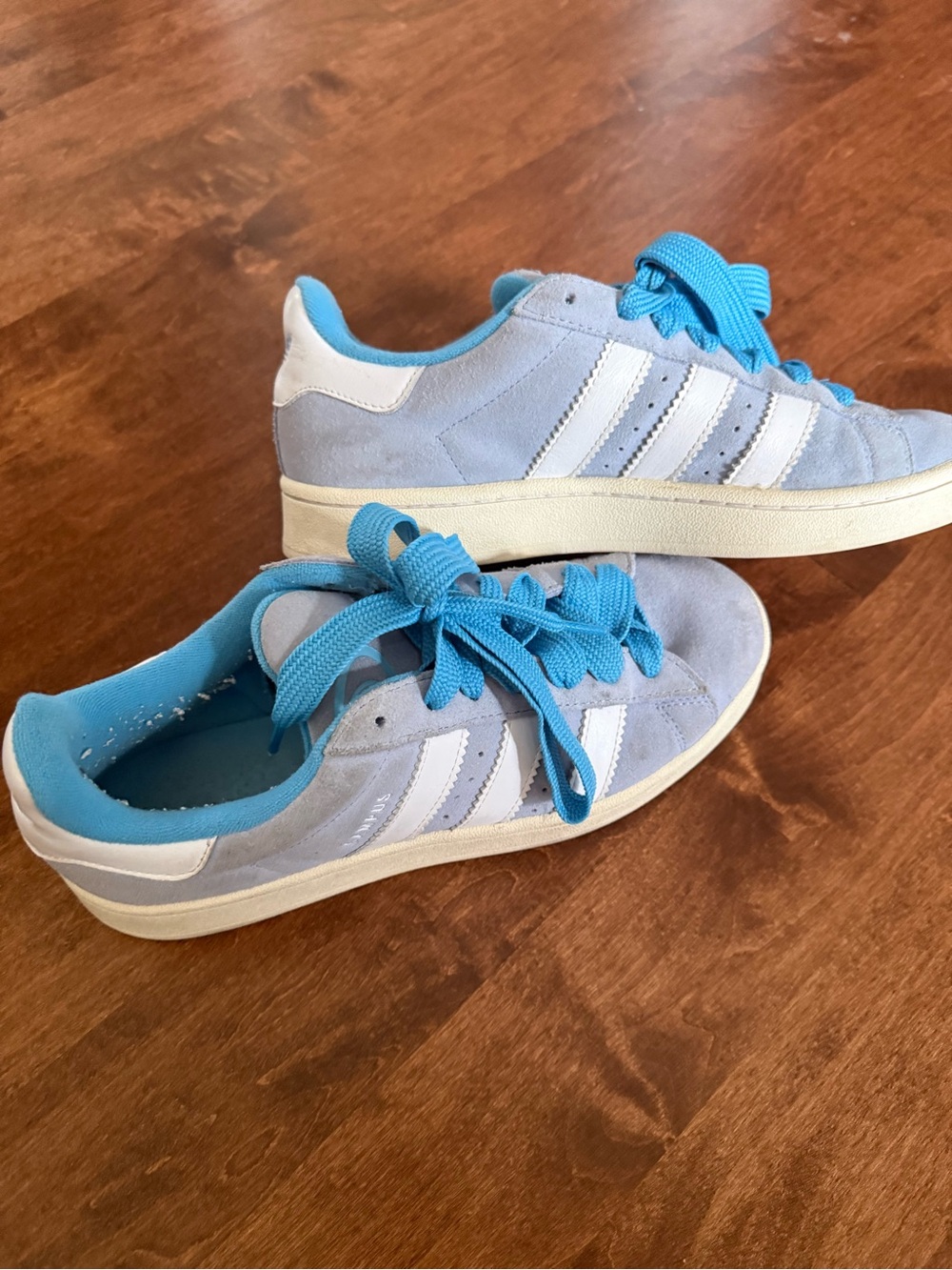 adidas Light Blue Suede Campus Sneakers with White Stripes